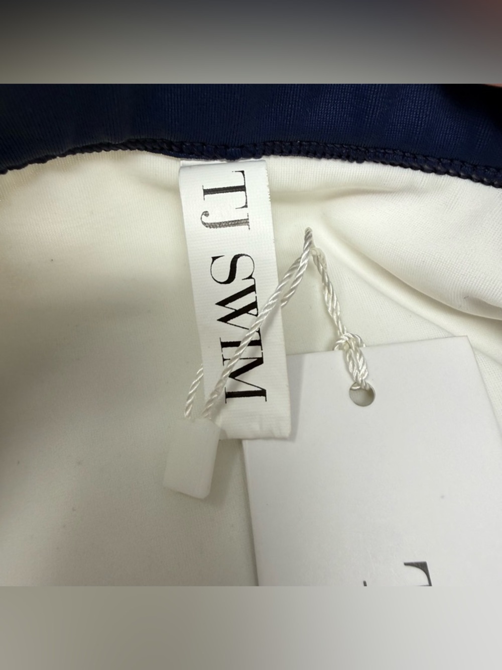 NWT TJ Swim Celeste White & Navy Ribbed Bikini Cheeky Swim Bottoms Size Medium - Picture 9 of 11